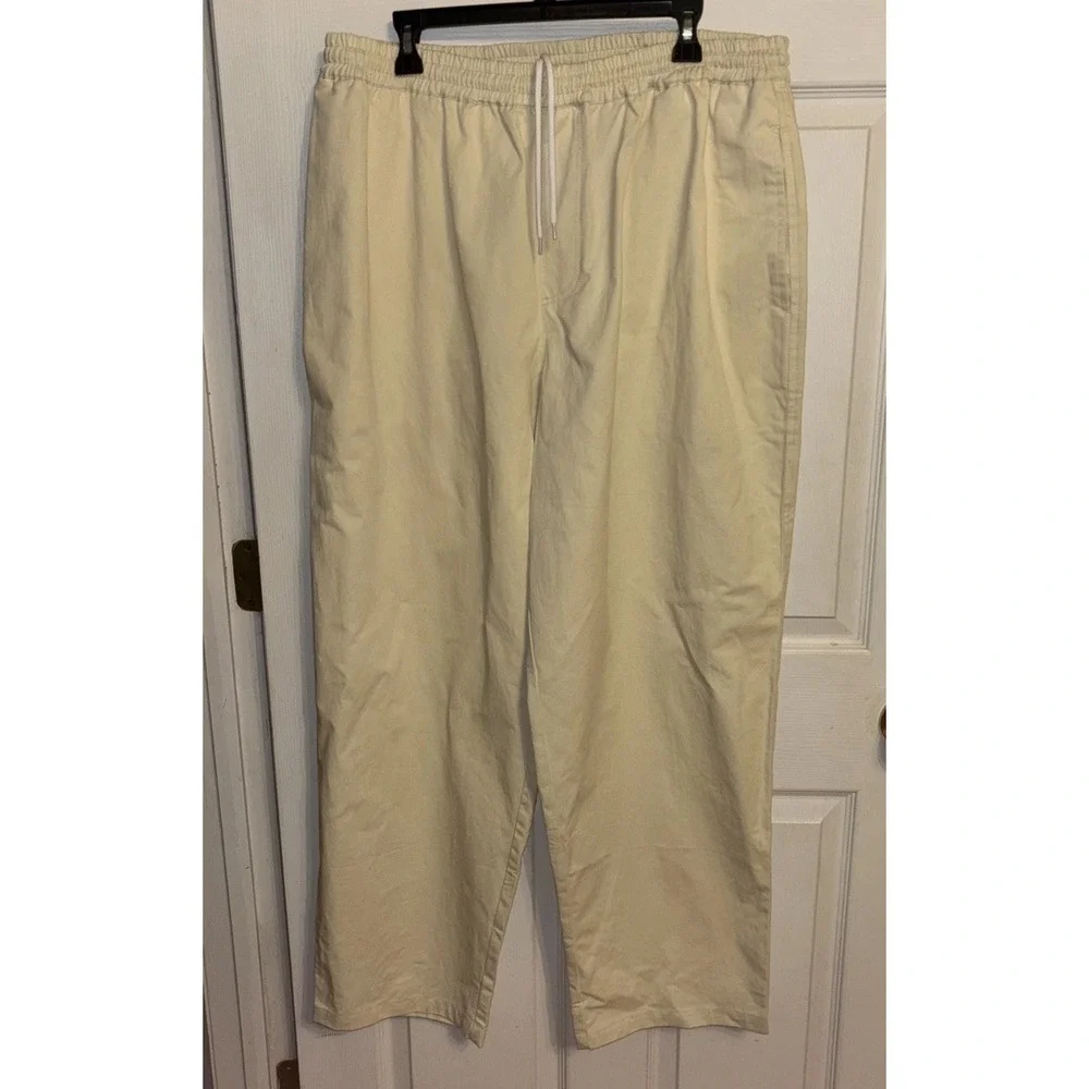New $120 GRAND Collection Men's XXL Pants Cream Cotton Drawstring Pockets